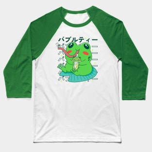 Kawaii Frog Anime Bubble Tea Baseball T-Shirt